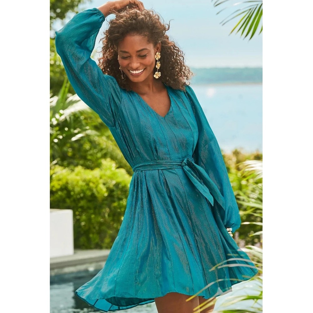 Lilly Pulitzer Kalianna Swing Dress Valencia Teal Metallic Stripe Resort Party S